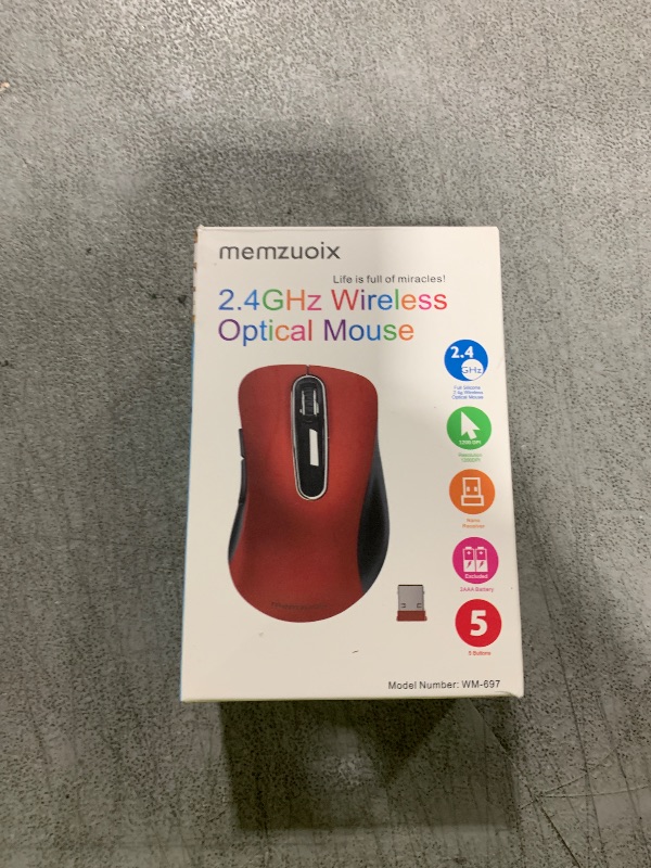 Photo 1 of memzuoix 2.4G Wireless Mouse, 1400 DPI Mobile Optical Cordless Mouse with USB Receiver, Portable Computer Mice for Laptop, PC, Desktop, MacBook, 5 Buttons, Red