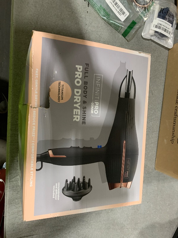 Photo 1 of INFINITI PRO by CONAIR Hair Dryer, 1875W Blow Dryer with Diffuser and Concentrator, Ceramic Technology, 3 Heat & 2 Speed Settings, Cold Shot Button, Black