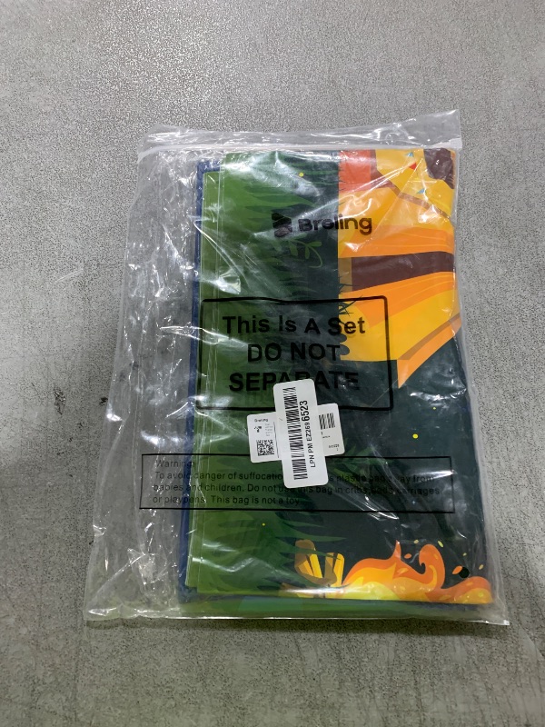 Photo 1 of Breling 4 Pieces Camping Party Decorations Camping Tablecloth Plastic Rectangular Campfire Table Cover for Picnic Hiking Adventure Birthday Party Supplies