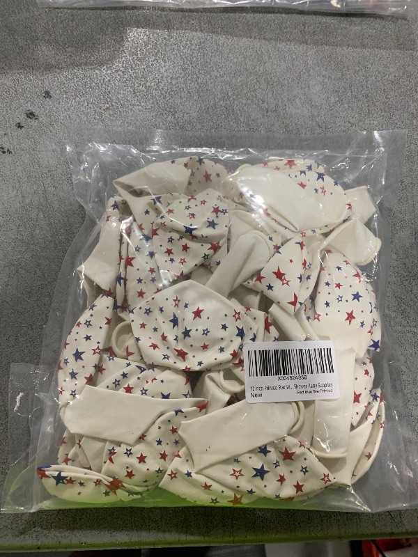 Photo 1 of 12 Inch Printed Star White Balloons, 50 Pcs Printed Blue Red Star Latex Balloon for 4th of July Decorations Happy Birthday Festival Anniversary Independence Day Decoration Baby Shower Party Supplies
