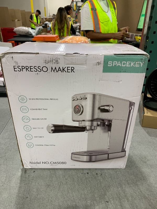 Photo 1 of Spacekey Espresso Machine 20 Bar, Professional 1350W Espresso Maker with Milk Frother, Compact Stainless Steel Cappuccino & Latte & Americano Maker with 39oz Removable Water Tank, Silver