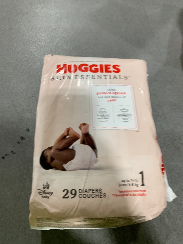 Photo 1 of Huggies Size 1 Diapers, Skin Essentials Baby Diapers, Size 1 (8-14 lbs), 29 Count, Packaging May Vary