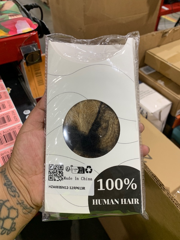 Photo 1 of Charites Halo Hair Extensions Real Human Hair Invisible Wire Extensions with Transparent Fish Line Adjustable Size Golden Brown & Bleach Blonde 12 inch