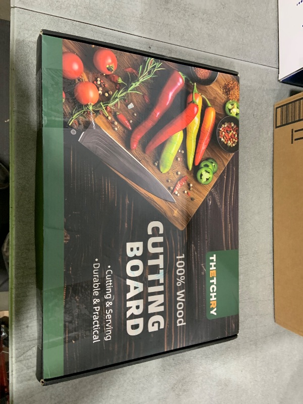 Photo 1 of THETCHRY Cutting Boards for Kitchen, Design in USA Large Acacia Wood Chopping Board, Checkered Cutting Board with Juice Grooves & Handles, Butcher Block Serving Tray with Gift Box 16.5" x 11.6" x 0.8"