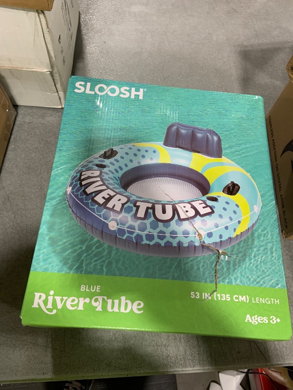 Photo 1 of SLOOSH Inflatable River Tubes Float - Heavy Duty Pool Tube Floats for Adults Floating, Lake Floaties River Run Sports Fun, Large Raft Water Lounger with Cup Holders Mesh Bottom (53 inches, Blue)