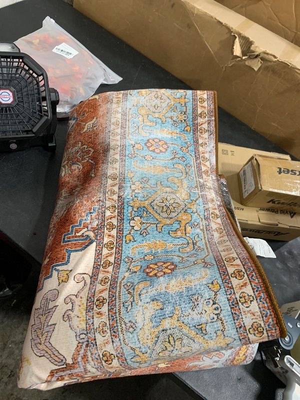 Photo 1 of YJ.GWL Large Area Rug for Living Room, 5x7 Machine Washable Boho Rug for Bedroom, Low Pile Lightweight Thin Rugs Floral Vintage Distress Print Pattern Carpet for Dining Room, Brick