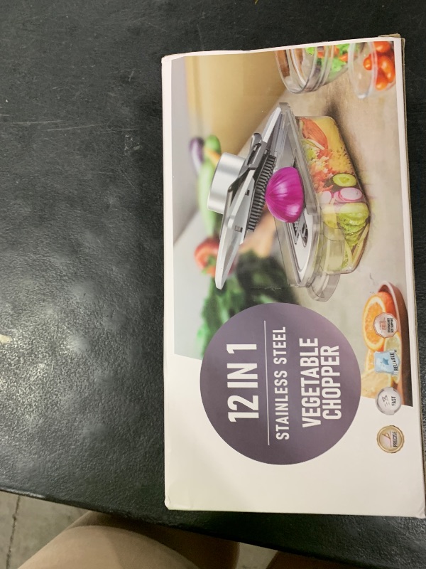 Photo 1 of 12-in-1 Vegetable Chopper, Mandoline Food Slicer for Kitchen, Cheese Grater, Veggie Chopper with Container, Vegetable Cutter for Onion, Salad and Fruit- Stainless Steel, Home Essential Tools