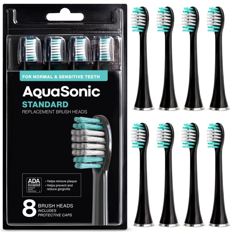 Photo 1 of AquaSonic Standard Replacement Brush Heads | ADA Accepted | for Normal & Sensitive Teeth | Compatible with Many AquaSonic Toothbrush Handles (8 Pack Black)