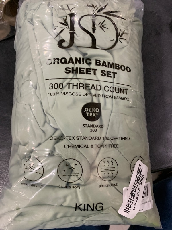 Photo 1 of JSD Sage Green 100% Viscose Derived from Bamboo Sheet Set King, Cooling Sheets for Hot Sleepers, Soft Silky Breathable Bed Sheets Extra Deep Pocket