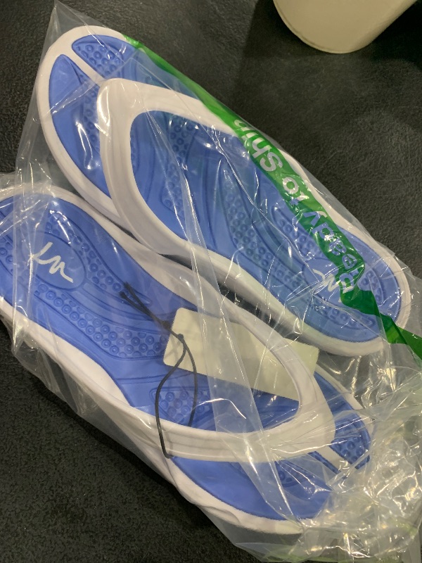 Photo 1 of LM Women's Flip Flops Thong Sandals Shower Shoes Beach Slippers Slides Sandals Slip on Water Shoes (6, White/Blue)