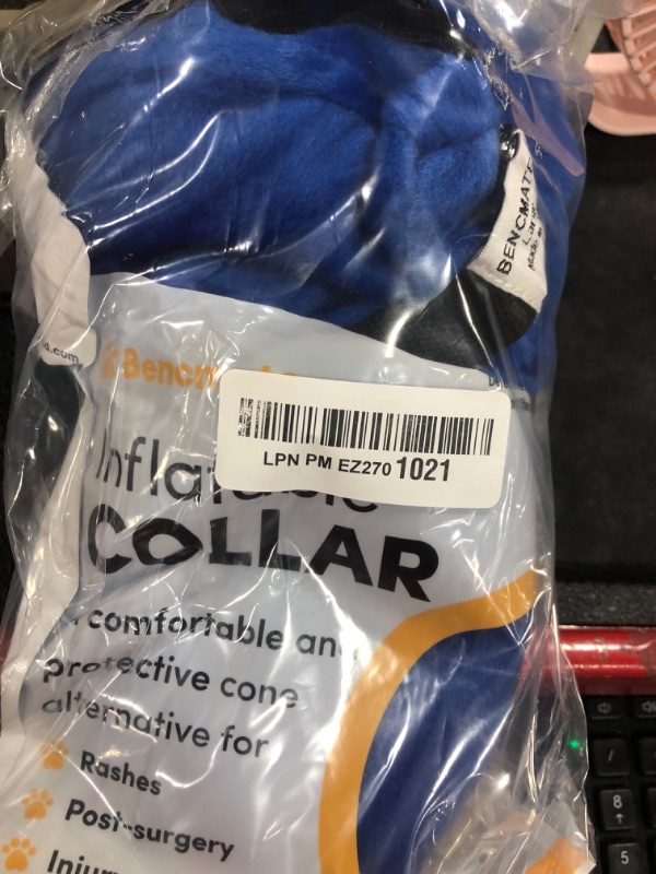Photo 1 of BENCMATE Inflatable Dog Cone Collar Alternative, Soft Dog Cone for Small Medium Large Dogs and Cats, Neck Recovery ECollar Donut Collar After Surgery (Large, Blue)