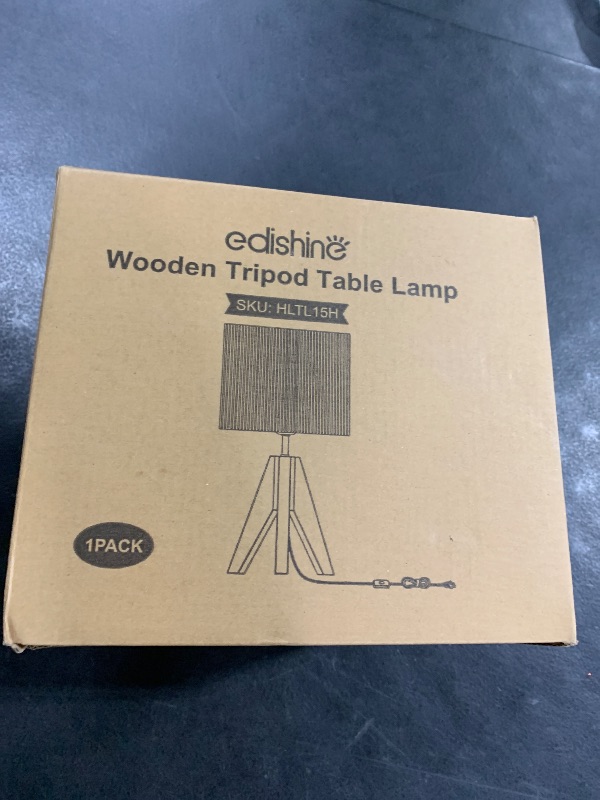 Photo 1 of EDISHINE Small Rattan Table Lamp, Wood Tripod Bedside Lamp, Boho Nightstand Lamp for Living Room, End Table, Office, E26 Base, Natural Style
