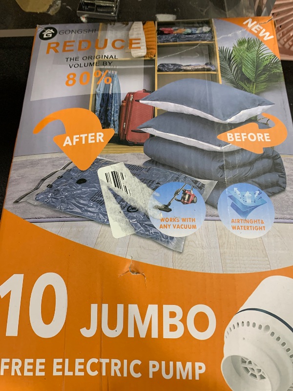 Photo 1 of 10 Jumbo Vacuum Storage Bags with Electric Pump,Plastic Packaging Bags, Space Saver Bag for Clothes, Mattress, Blanket, Duvets, Pillows, Comforters, Travel