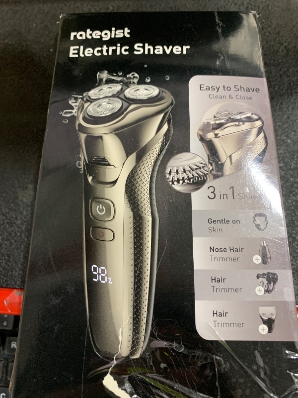 Photo 1 of rategist Rechargeable Electric Razor for Men: 3-in-1 Shaver for Beard/Nose/Sideburns - IPX7 Waterproof Travel Kit - Turbo Speed & Precision Blades, Glossy Silver