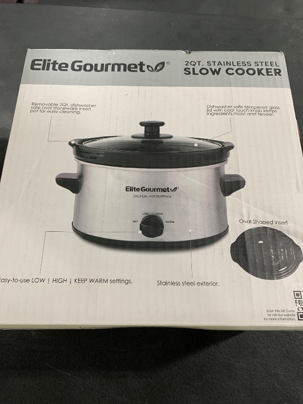 Photo 1 of Elite Gourmet MST-275XS Electric Oval Slow Cooker, Adjustable Temp, Entrees, Sauces, Stews & Dips, Dishwasher Safe Glass Lid & Crock (2 Quart, Stainless Steel)