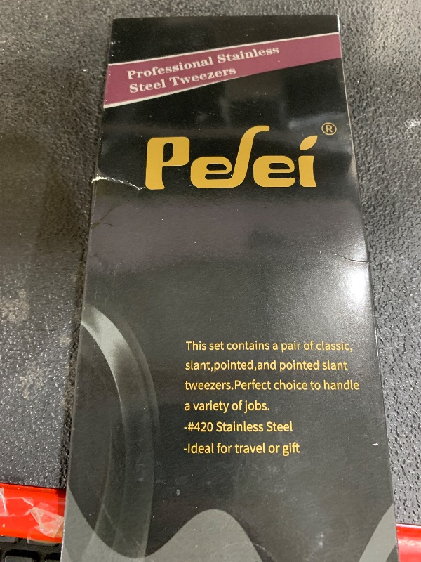 Photo 1 of Pefei Tweezers Set - Professional Stainless Steel Tweezers for Eyebrows - Great Precision for Facial Hair, Splinter and Ingrown Hair Removal (Black)
