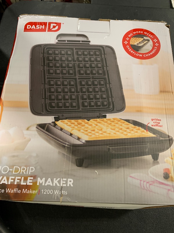 Photo 1 of DASH No-Drip Waffle Maker - Four Waffle Molds, Nonstick Waffle Iron with Quick Heat-Up, Nonstick Surface - Perfect Waffle Maker for Kids and Families, Just Add Batter