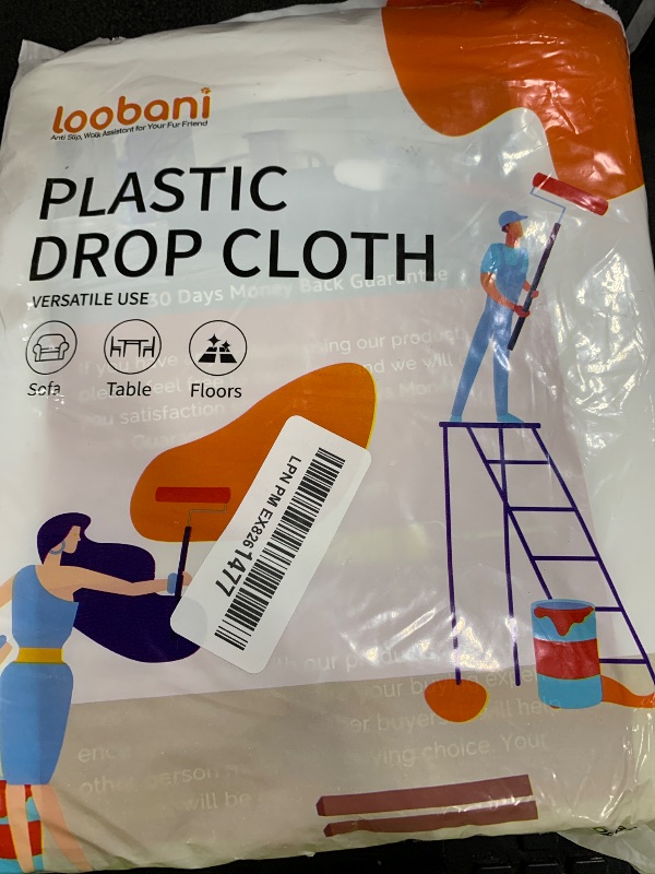 Photo 1 of 10 Piece Painter Plastic Drop Cloths Sheet,Waterproof Anti-dust Cover,9x12 Feet Disposable Tarp for Painting for Couch/Furniture Cover