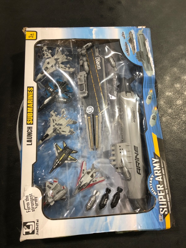 Photo 1 of Crelloci Aircraft Carrier Military Naval Ship Toy Play Set with Small Scale Model Planes Fighter Jets, Battleship and Supply Ship for Kids Boy Girl Age 5+ Party Favors Gifts
