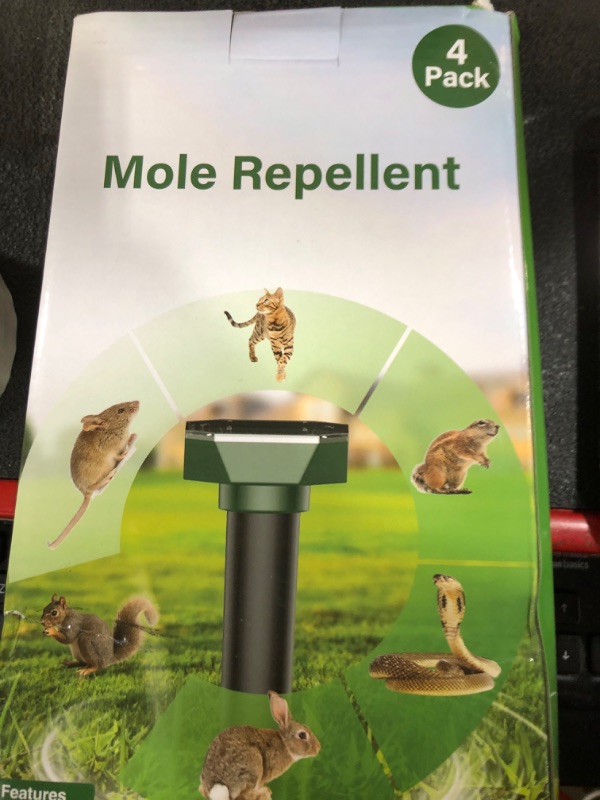 Photo 1 of Snake & Mole & Rabbit Repellent Solar Powered, Ultrasonic Deterrent, IP65 Waterproof, to Get Rid of Vole, Gopher, Groundhog, Rodent, Chipmunk, Raccoon and Skunk for Lawn & Garden, 4 Pack