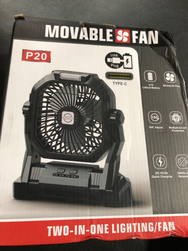 Photo 1 of Camping Fan Rechargeable, 20000mAh Battery Powered Portable Fan with LED Light, 4-Speed 180° Adjustable, Camping Essentials for Tent, Travel, Car, Outdoor, Indoor, BBQ, Fishing, Jobsite - Blue