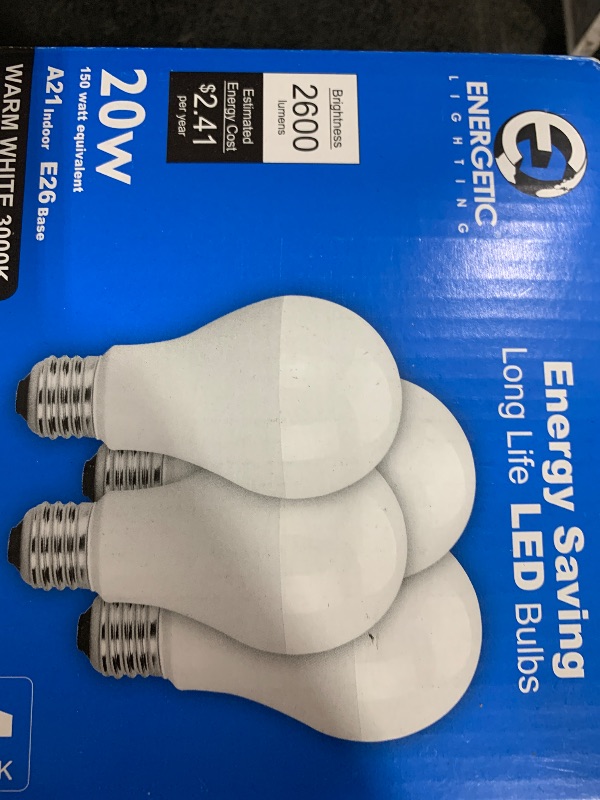 Photo 1 of 4 Pack Dimmable A21 LED Bulb, 150 Watt Equivalent, Warm White 3000K, 2600LM Super Bright Light Bulbs, E26 Standard Base, Damp Rated, UL Listed