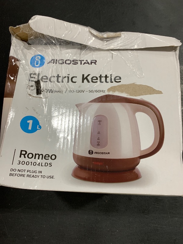 Photo 1 of Aigostar Small Electric Kettle, 1L Portable Electric Tea Kettle 1100W with Automatic Shut-Off and Boil Dry Protection, Travel Hot Water Boiler Cordless for Making Coffee and Tea, BPA-Free, Brown