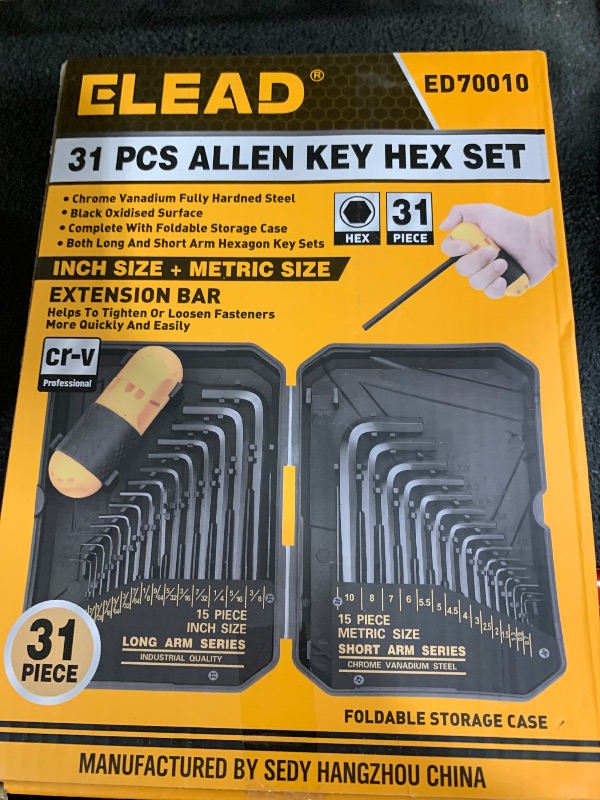 Photo 1 of 31-Piece Hex Key Set - Allen Wrench Set, SAE and Metric Allen Keys MM(0.7mm-10mm) SAE(0.028"-3/8) Heat-Treated, Torque Handle, High Leverage, Long & Short Keys, Easy Organization
