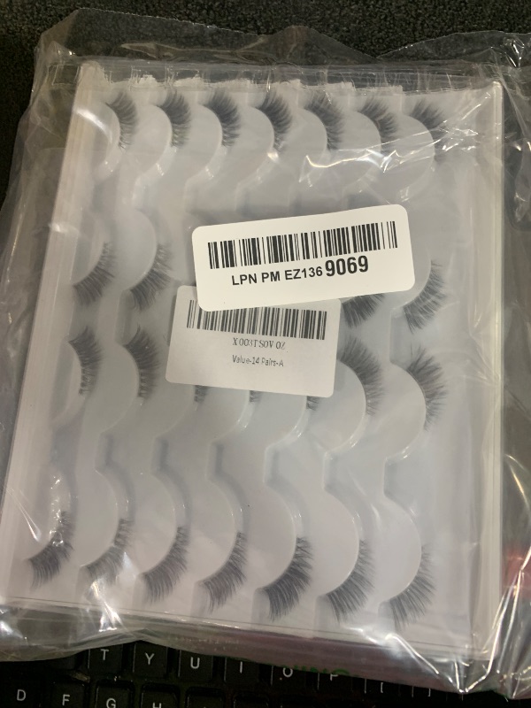 Photo 1 of Half False Eyelashes with Clear Band Wispy Cat Eye Look Natural Short Small 3/4 Accent Lashes Faux Mink Fake Eyelash Strips 14 Pairs Pack