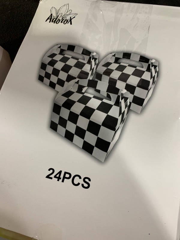 Photo 1 of Adorox Set of 24 Checkered Racing Treat Boxes - Race Car Theme Party Favors, Birthday Party Supplies, Gift Boxes for Kids, Party Decorations