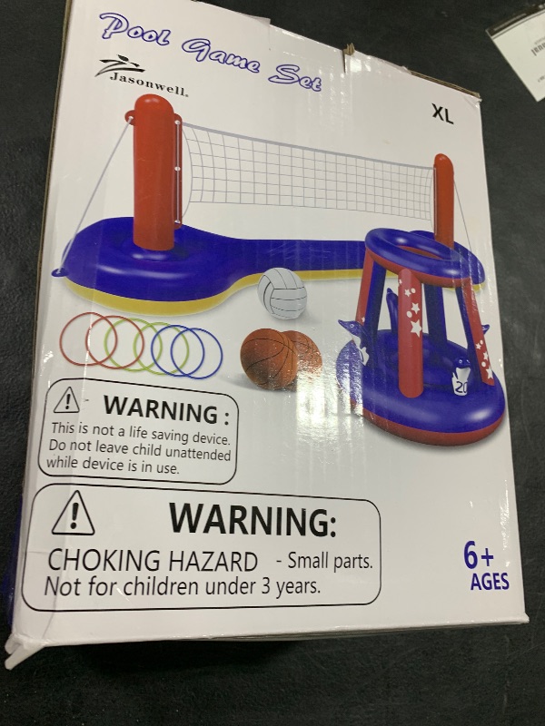 Photo 1 of Jasonwell Pool Toys Games Set - 3 in 1 Pool Volleyball Net Basketball Hoop Ring Toss Game Inflatable Floats Water Floating Volleyball Swimming Pools Party Game Accessories Toy Gift Kids Teens Adults