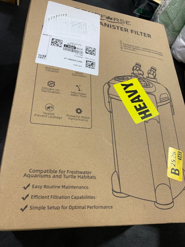 Photo 1 of PONDFORSE 265GPH Canister Filter, 3-Stage External Aquarium Filter Ultra-Quiet Water Circulation Cleaning Machine with Media for Fish Tanks and Aquariums Up to 75 Gallons (265GPH)