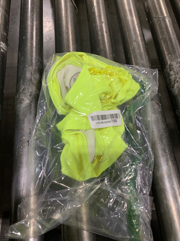 Photo 1 of ChiaoLezhee Two Piece Strapless Bikini Set, Sexy High Cut Swimsuits, Pool Party, Bandeau Bathing Suit for Women Tan Through Cheeky Swimwear Leg 2 Tube Top, Neon Yellow, Large
