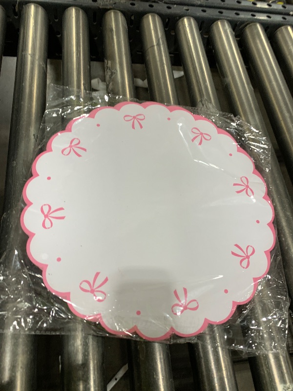 Photo 1 of 100 Pieces Pink Bow Party Placemats Bow Decorative Paper Table Mats Disposable Tableware for Bachelorette Bridal Shower Birthday Party Decorations