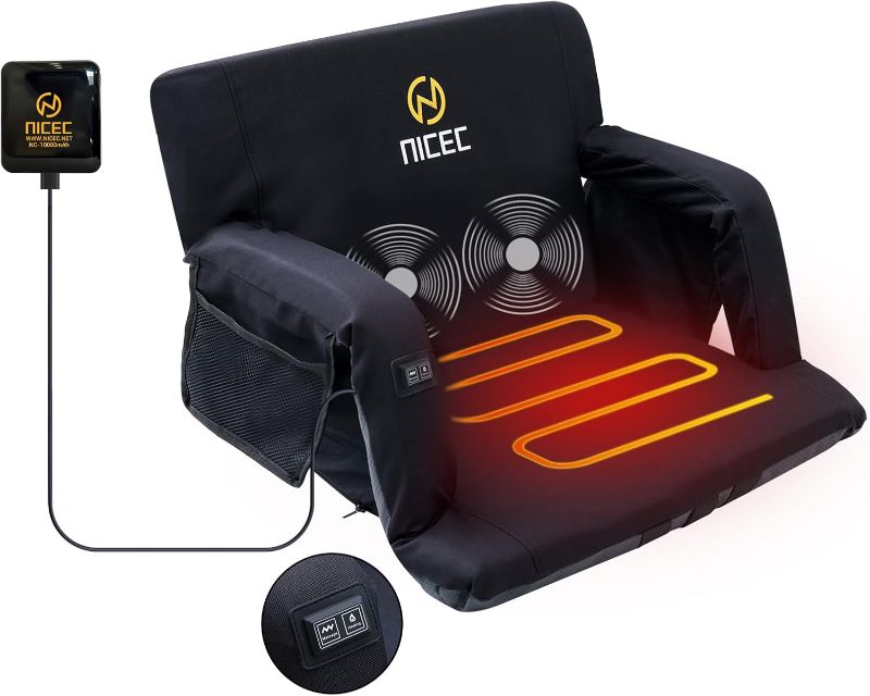 Photo 1 of  Heated Massage Stadium Seats, Floor Chair, Bleacher Chairs, Reclining Waterproof Cushion, Foldable, Thick Padding, with Shoulder Straps & Side Pockets 
