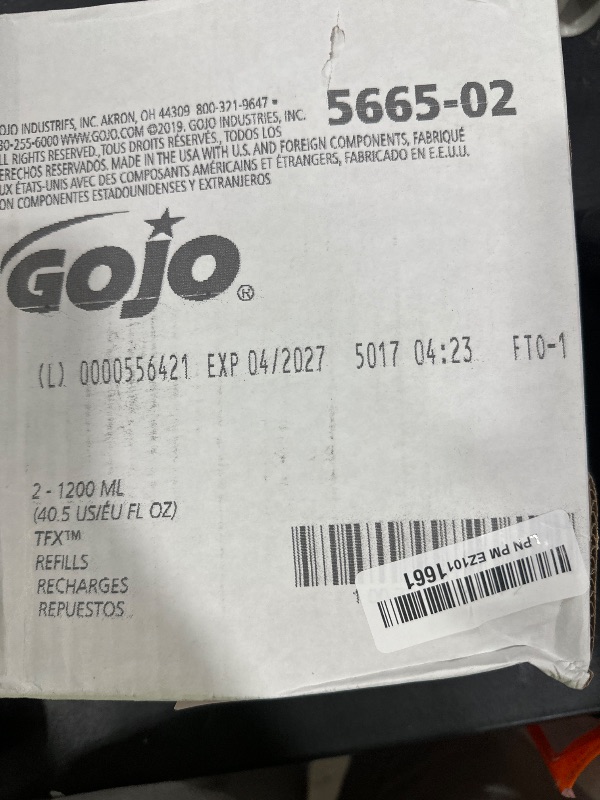 Photo 1 of GOJO Green Certified Foam Hand Cleaner, Fragrance Free, EcoLogo Certified, 1200 mL Hand Soap Refill TFX Touch-Free Dispenser (Pack of 2) – 5665-02