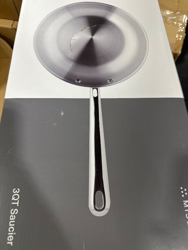 Photo 1 of Misen 5-Ply Stainless Steel Saucier with Lid– Induction-Compatible Pan with Curved Sides for Smooth Stirring - Oven Safe to 800F – Even Heat Distribution & Ergonomic Handle - 3 QT