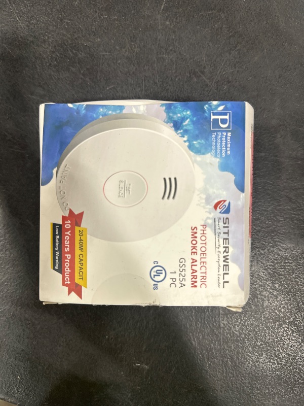 Photo 1 of Siterwell  Detector, Smoke Detector 10 Year Battery with Photoelectric Sensor, Fire Alarm with Low Battery and Fault Warning for House and Bedroom, UL217-9th Listed, GS525A, 1 Pack