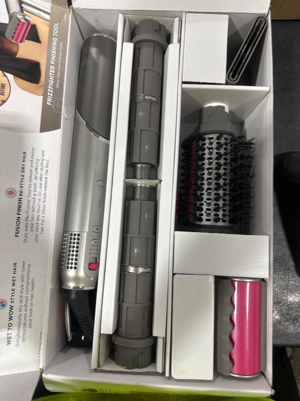 Photo 1 of Shark FlexFusion Hair Dryer with Fusion Hair Brush, Ceramic Air Styler with Auto-Wrap Hair Curlers & Concentrator, Ceramic Plates, Metallic Mist HD641