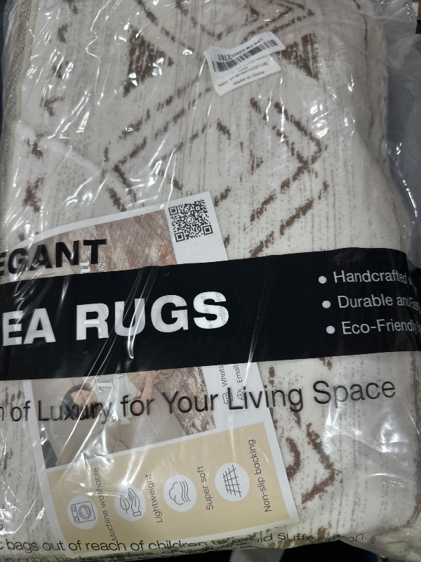 Photo 1 of Large Living Room Area Rug 5x7: Soft Machine Washable Boho Moroccan Farmhouse Rugs for Bedroom Under Dining Table - Non-Slip Neutral Morden Indoor Floor Carpet for Home Office - Brown/Cream