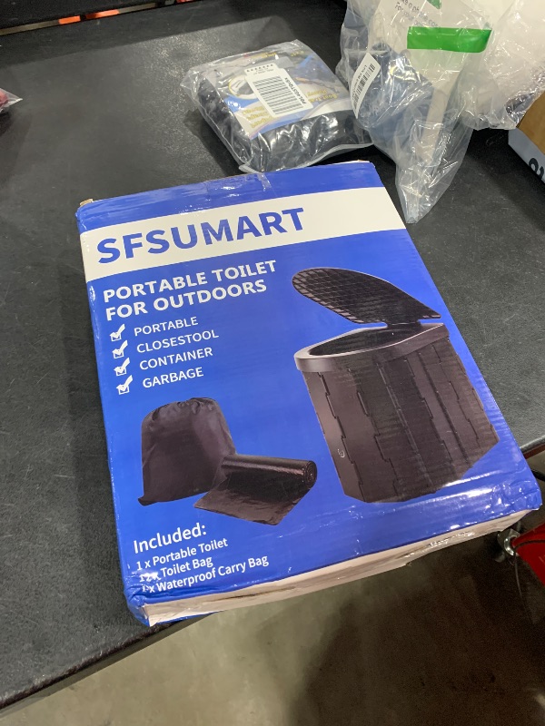Photo 1 of SFSUMART Camping Toilet, Universal Foldable Portable Toilet for Adult Kids, Emergency Potty with 12pc Toilet Bags for Outdoors, Car Travel, Hiking, Boating, Trip (Black, Cover)