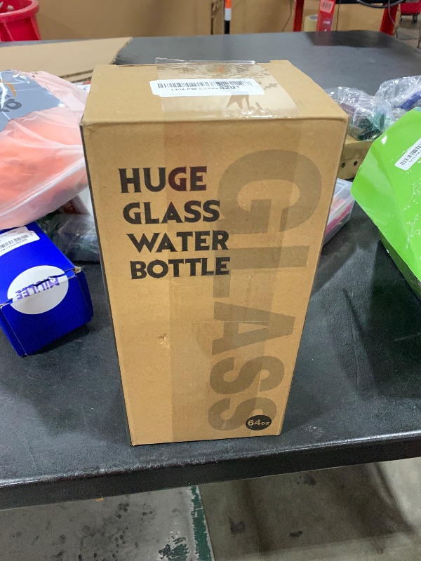 Photo 1 of MUKOKO 64oz Glass Water Bottles with Straw and Lid,Half Gallon Water Bottle with Time Marker,Large Glass Water Jug with Silicone Sleeve and Stainless Steel Handle-Black