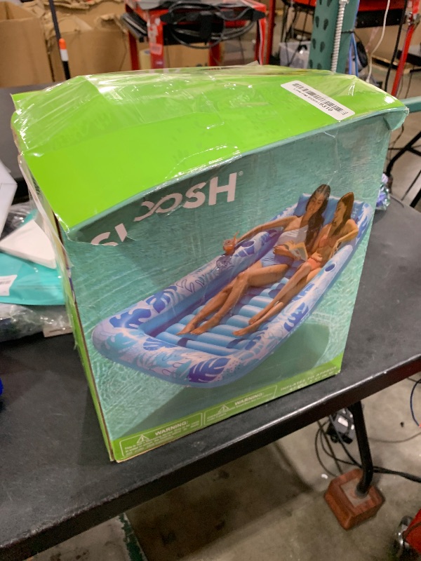Photo 1 of SLOOSH Inflatable Tanning Pool Lounger Float, 85" x 57" Extra Large Pool Floats Adult with Pillow, 4 in 1 Suntan Tub Raft Floatie,Sunbathing Bed Lounge for Water Blow Up Ball Pit Party Gifts, XL-Blue