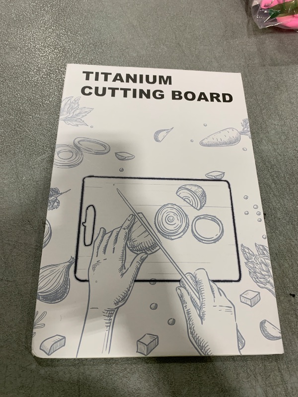 Photo 1 of 100% Titanium Cutting Board for Kitchen - Dishwasher Safe Chopping Boards with Handle, Reversible Charcuterie Board for Home Counter Outdoor Camping Housewarming Gifts for Women (13.3 x 9)
