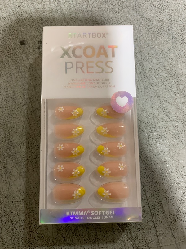Photo 1 of BTArtbox French Tip Press On Nails - Lamp-Curable Short Almond Press On Nails with Glue for Women, Semi-Transparent Soft Gel Glue On Nails in 16 Sizes - 32 Stick On Nails Kit, Daisy