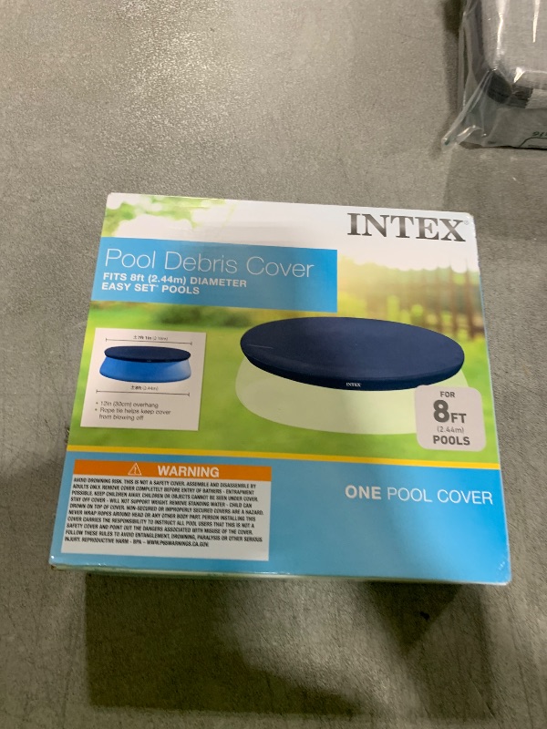 Photo 1 of INTEX 28020E Pool Cover: For 8ft Round Easy Set Pools – Includes Rope Tie – Drain Holes – 12in Overhang – Snug Fit