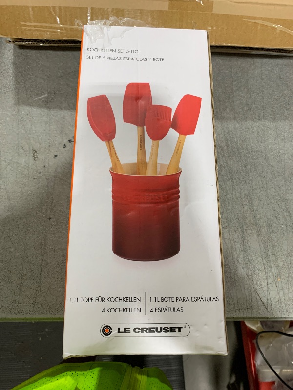 Photo 1 of Le Creuset Silicone Craft Series Utensil Set with Stoneware Crock, 5 pc., Caribbean