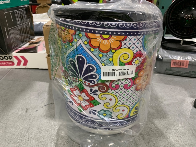 Photo 1 of UHMLTCRBOD Mexican Talavera Boho Planter with Stand, Standing 8.7' Flower Pot, Self-Watering Indoor Decor
