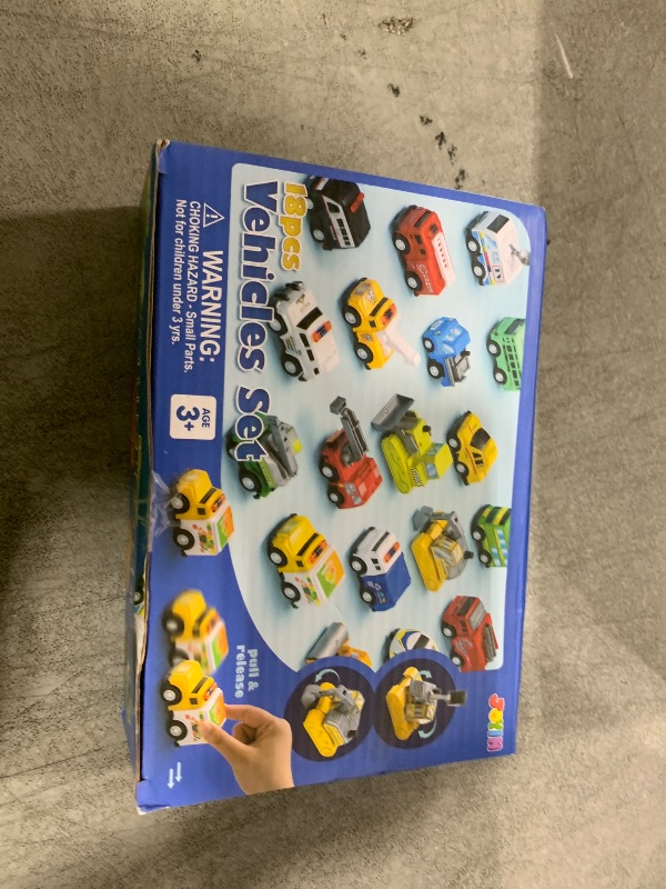 Photo 1 of JOYIN 18 Pcs Pull Back City Cars and Trucks Toy Vehicles Set, Friction Powered Cars Toys for Toddlers, Boys, Girls’ Educational Play, Kids Stocking Stuffers