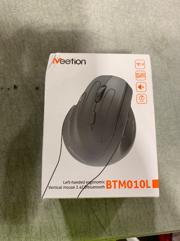 Photo 1 of MEETION Left-Handed Mouse, Ergonomic Mouse Wireless Vertical Mouse, RGB Rechargeable Mice for Bluetooth(5.2 + 3.0) & USB-A with Type-c Adapter 4 Adjustable DPI for Mac/Windows/PC/Tablet/iPad Black
